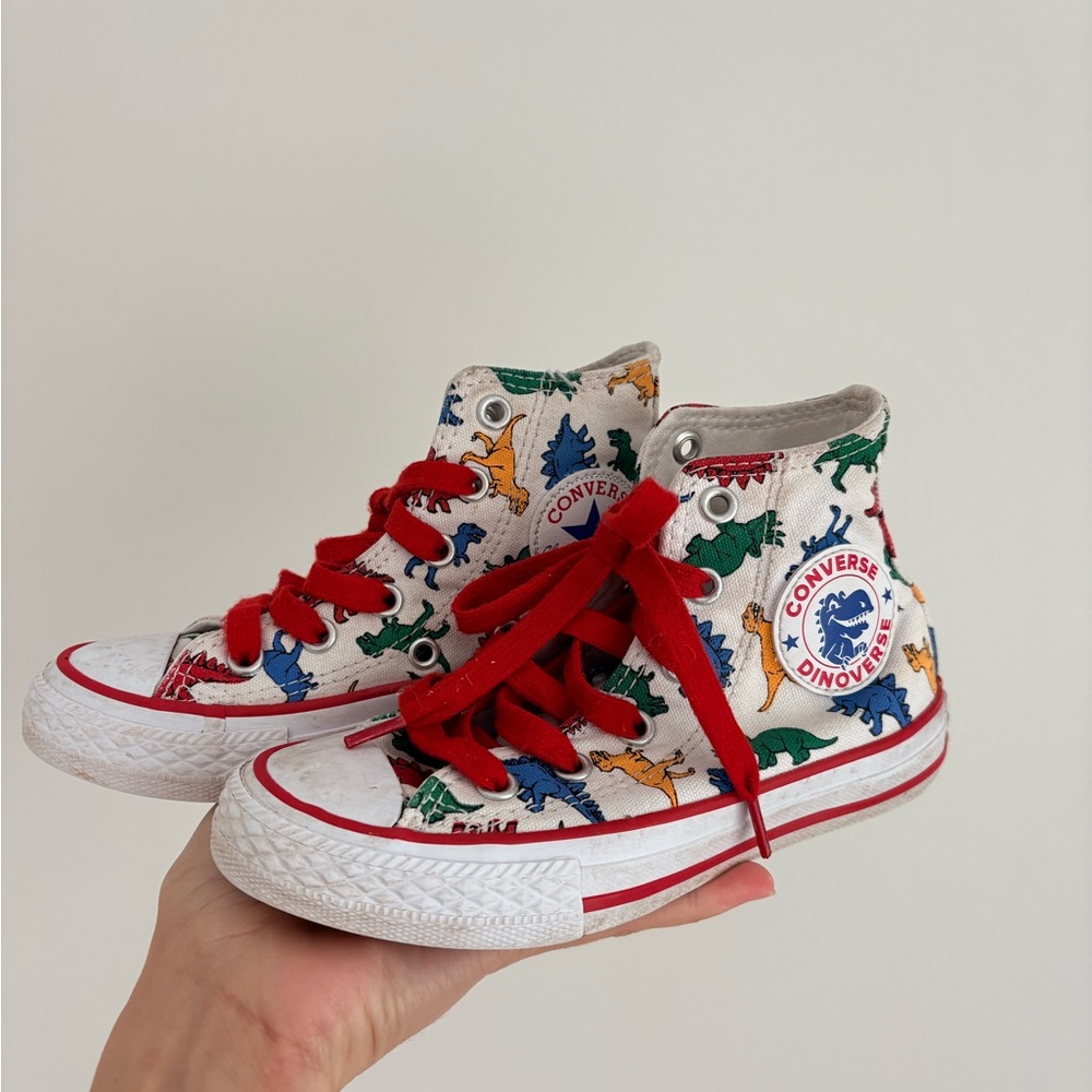 Converse Kids' High-Tops with Dinosaur Print - Red and White
